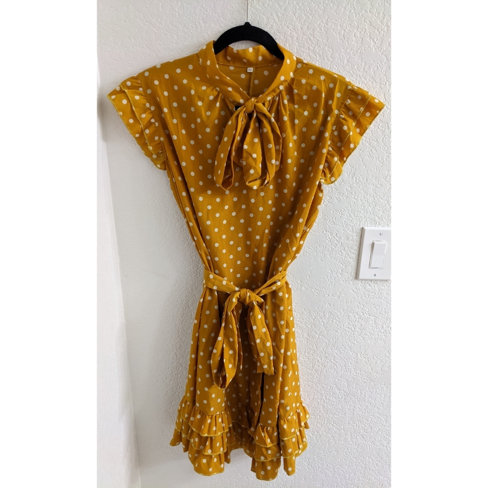 Shein White Polka Dot Yellow Dress